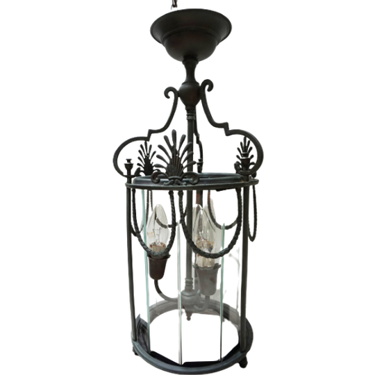 Grote Antieke Franse Bronzen Hallantaarn Hanglamp 1