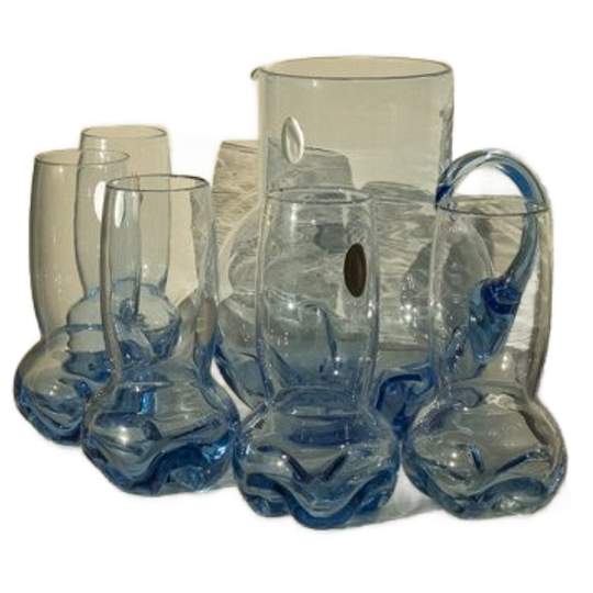 Blauwe "chubby" Kristallen Glazen Set + Karaf 1