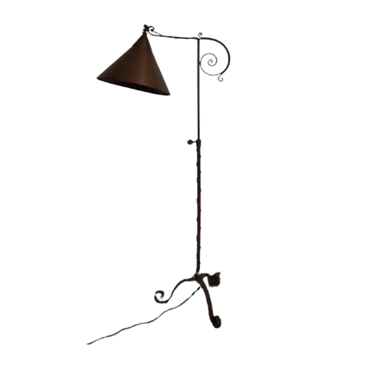 Smeedijzeren Staande Lamp Jaren '30 Met Koperen Kap 1
