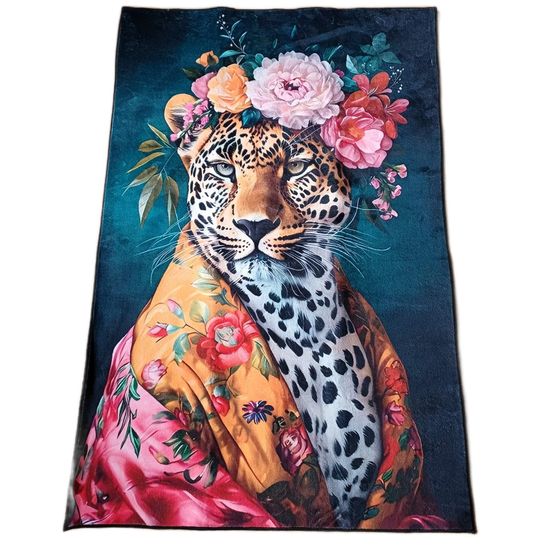 Fraai Vloerkleed Met Tijger Met Bloemen 1