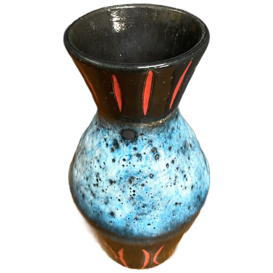 West Germany Vase By Scheurich Model 523-21 Blue, Black And Red 1