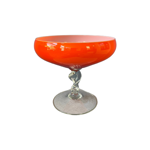Vintage Murano Stijl Vaas / Glas In Oranje /Rode Kleur