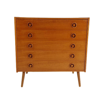 Vintage Deense Ladekast | 5 Laden Teak Fineer |Commode