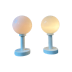 Set (2) Witte Space Age Opaline Glazen Tafellampen thumbnail 1