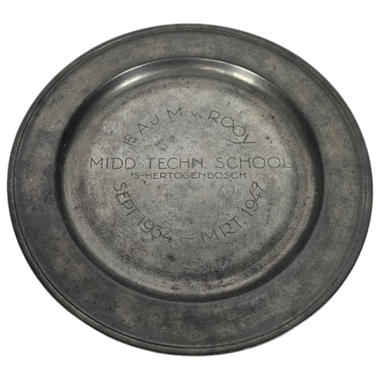 Tin Bord - Gegoten Tin Met Vlakke Bodem - 'midd. Techn. School' - 1947 1