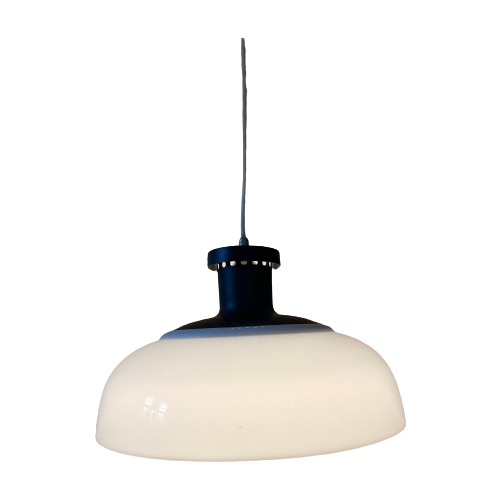 Moderne Vintage Lamp Wit Met Zwart Metaal / Plafondlamp, Wit Kunststof Met Metaal Midcentury Mode