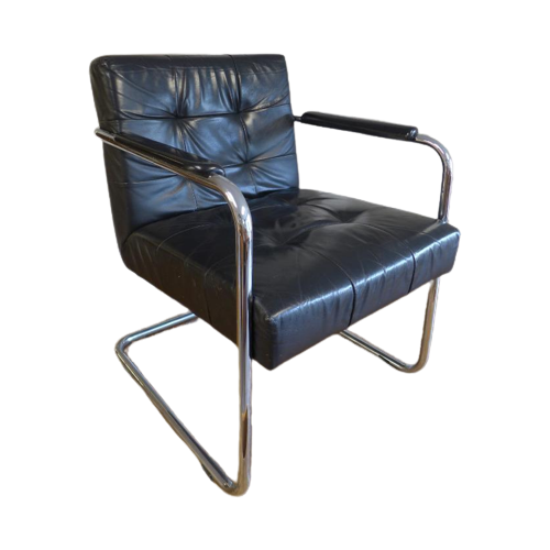 Prachtige Midcentury Zwarte Buizen Fauteuil Stoel