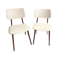 Set Van 2 Vintage Eetkamerstoelen Teakhout/Skai Wébé Louis Van Teeffelen, Jaren '60