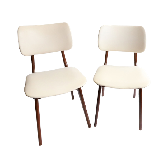 Set Van 2 Vintage Eetkamerstoelen Teakhout/skai Wébé Louis Van Teeffelen, Jaren '60 1