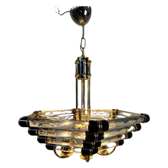 Vintage Bakalowits & Sohne Black/gold Hexagon Chandelier 1