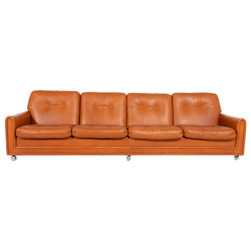 1960’S Vintage Danish Modern Cognac Leather Sofa