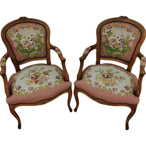 Set Brocante Vintage Franse Louis Xv Stoelen Fauteuils 016