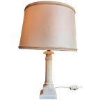 Vintage Tafellamp, Schemerlamp, Marmer Voet, Linnen Kap thumbnail 1