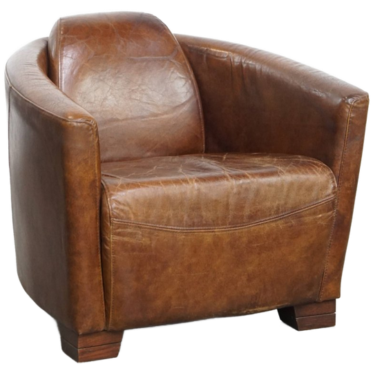 Comfortabele En Unieke Bruine Aviator Design Fauteuil Gemaakt Van Rundleer 1
