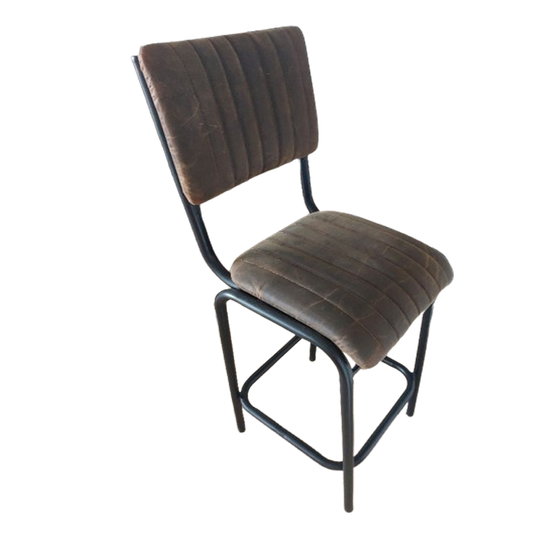 Set Of 2 Vintage Leather Bar Stools With Black Metal Legs 1