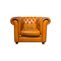 Engelse Vintage Bendic Chesterfield Clubfauteuil Cognac Leer