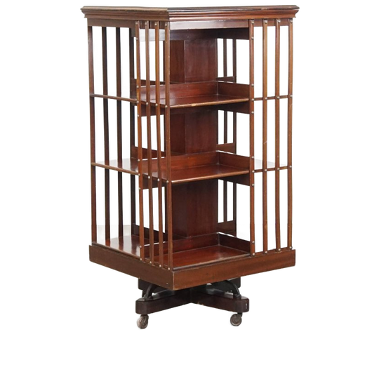Zeer Mooie Grote Antieke Houten Engelse Boekenmolen Met Een Cast Iron Base 1