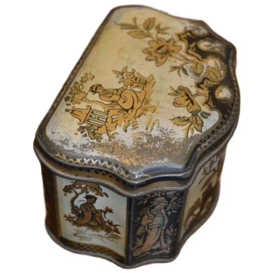 Antiek Art Nouveau Theeblikje Met Aziatische Motieven Uit Groot-brittannië 1