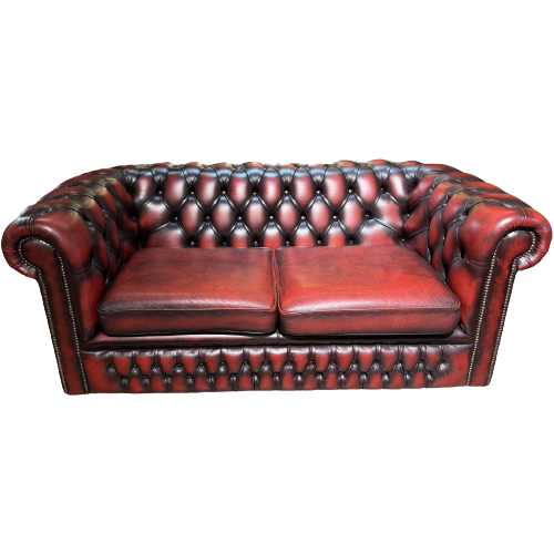 Engelse Springvale Chesterfield 2,5 Zits Bank Antiek Rood Leder