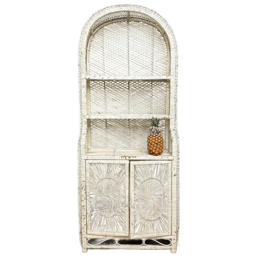 Vintage Wit Rotan Rieten Bohemian Kast Boogkast Bali 1