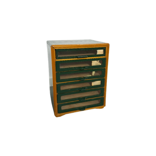 Oude Houten Ladekast Naaigaren Kast Amann Nahseide 1