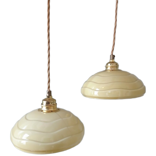 Set Antieke Glazen Plafondlampen In Pastelachtige Bruin/geel Kleur Met Relief. 1