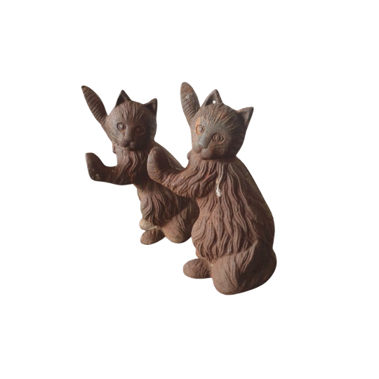 Zware Roestige Gietijzeren Katten Deurstoppers / Boekensteunen Set Met 2 Stuks 1