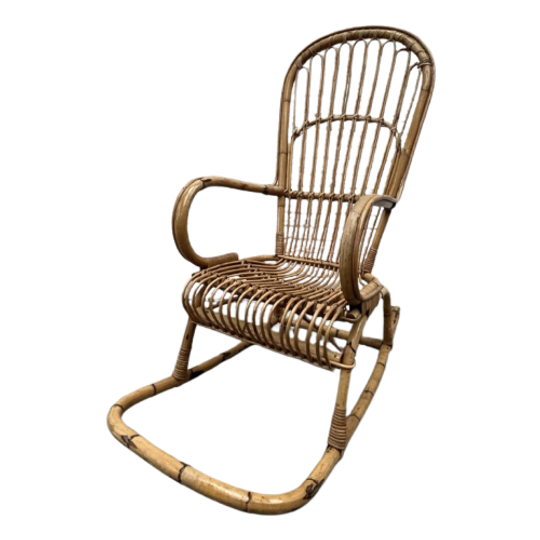 Elegante, Vintage Rotan Schommelstoel - Japandi, Bohemian. 1