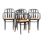 Set Van 4 Vintage Houten Design Eetkamer/ Bistro Stoelen Met Rieten Zitting In Thonet Stijl thumbnail 1