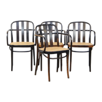 Set Van 4 Vintage Houten Design Eetkamer/ Bistro Stoelen Met Rieten Zitting In Thonet Stijl
