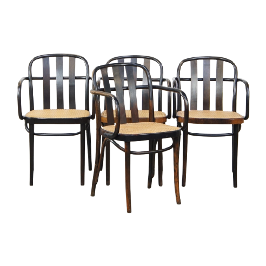 Set Van 4 Vintage Houten Design Eetkamer/ Bistro Stoelen Met Rieten Zitting In Thonet Stijl 1
