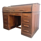 Vintage Houten Amerikaanse Bureau Met Rolluik Deur thumbnail 1
