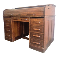 Vintage Houten Amerikaanse Bureau Met Rolluik Deur