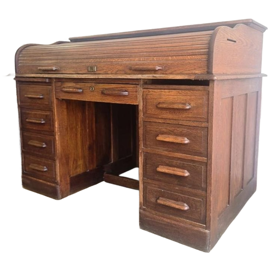 Vintage Houten Amerikaanse Bureau Met Rolluik Deur 1
