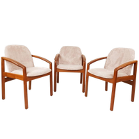 3 Vintage Deense Teakhouten Stoelen Roze Ribstof Nieuwe Stof