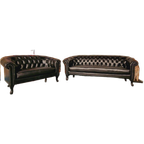 Hampton Classic Chesterfield Bank Set (2-zits + 3-zits) – Zwart, Leer thumbnail 1