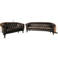 Hampton Classic Chesterfield Bank Set (2-zits + 3-zits) – Zwart, Leer