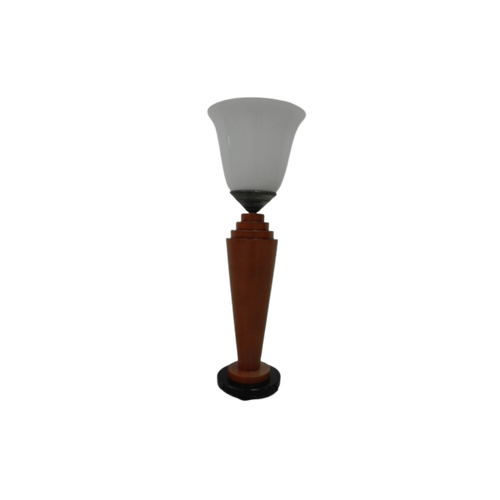Art Deco Tafellamp, Bureaulamp Met Glazen Kap