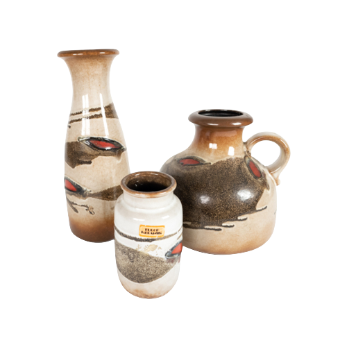 Scheurich Keramik West Germany - 3 Vazen - Model 293-30/493-21/231-15 - Fat Lava - 70'S