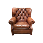 Engelse Bendic Xl Chesterfield Lounge Fauteuil In Cognac Leer thumbnail 1