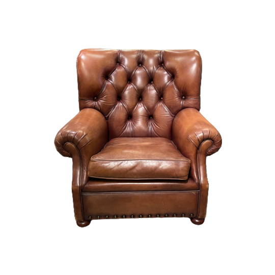 Engelse Bendic Xl Chesterfield Lounge Fauteuil In Cognac Leer 1