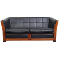Art Deco Schuitema 2,5-zits Lederen Design Bank Uit De Decoforma Serie Met Uniek Houtwerk
