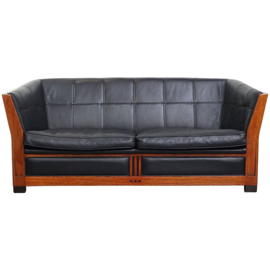 Art Deco Schuitema 2,5-zits Lederen Design Bank Uit De Decoforma Serie Met Uniek Houtwerk 1