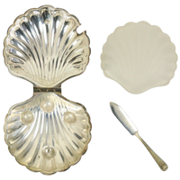 Verzilverde Schelp Boterschaal Kaviaar Houder Manco Plate England