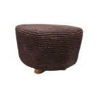 Ronde Zwarte Sisal Poef, Op 3 Houten Poten thumbnail 1