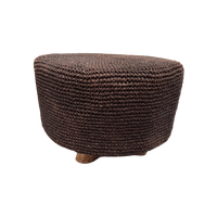 Ronde Zwarte Sisal Poef, Op 3 Houten Poten