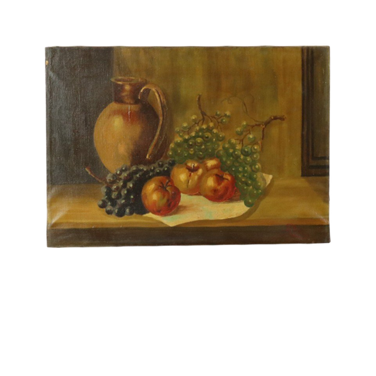 Stilleven Fruit Met Een Kruik Olieverf Op Doek Schilderij Gesigneerd 1