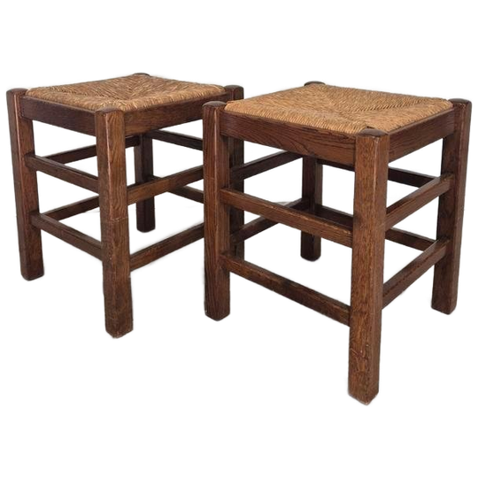 2 Mid Century Vintage Krukken Met Biezen Zitting 1