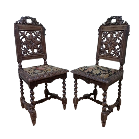 Set Van 6 Antieke Neo Renaissance Stoelen Met Druivenranken, 19de Eeuw 1