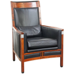 Schuitema Art Deco Design Fauteuil Uit De Decoforma Serie Met Zwart Leer En Hoge Rug thumbnail 1